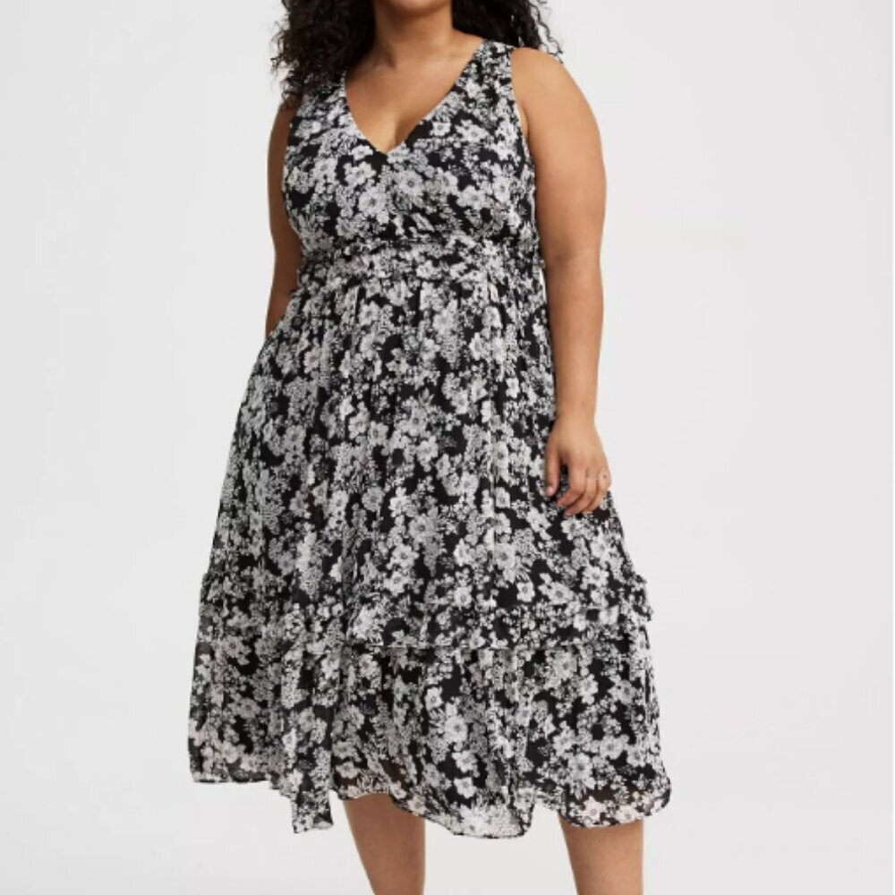 Midi V-Neck Ruffle Dress - Picture 2 of 5